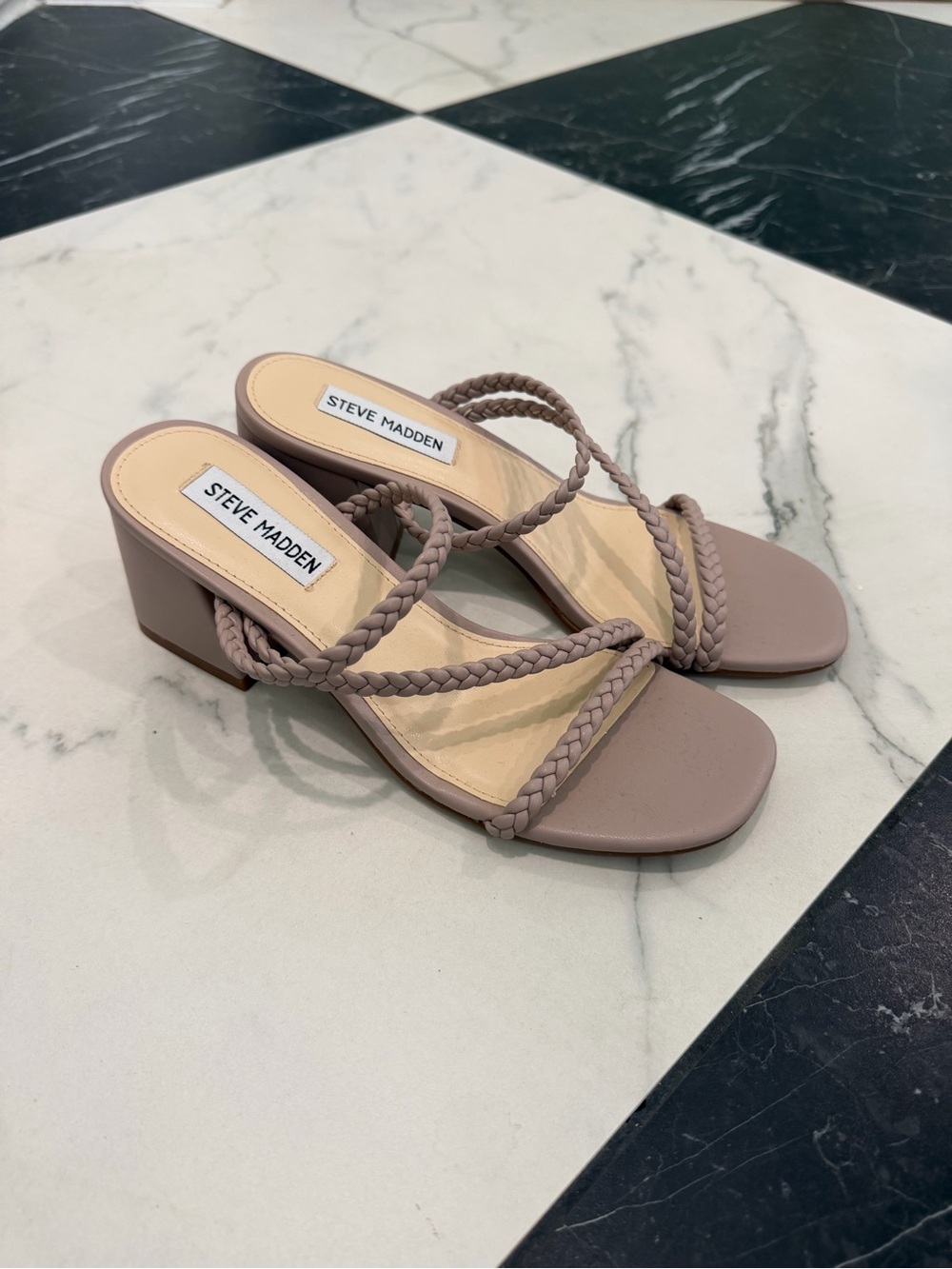 New Steve Madden Braided Strappy Block Heel Sandal in Taupe